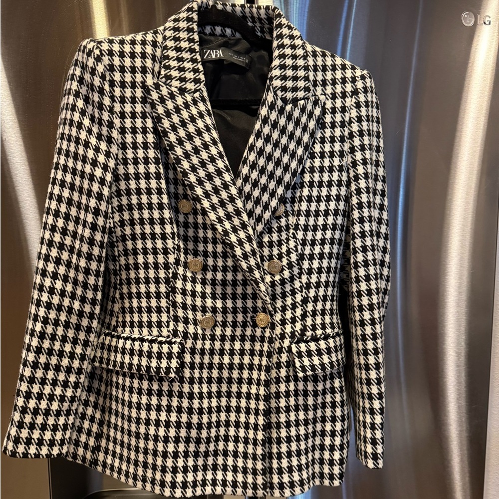 Zara Black and White Houndstooth Blazer